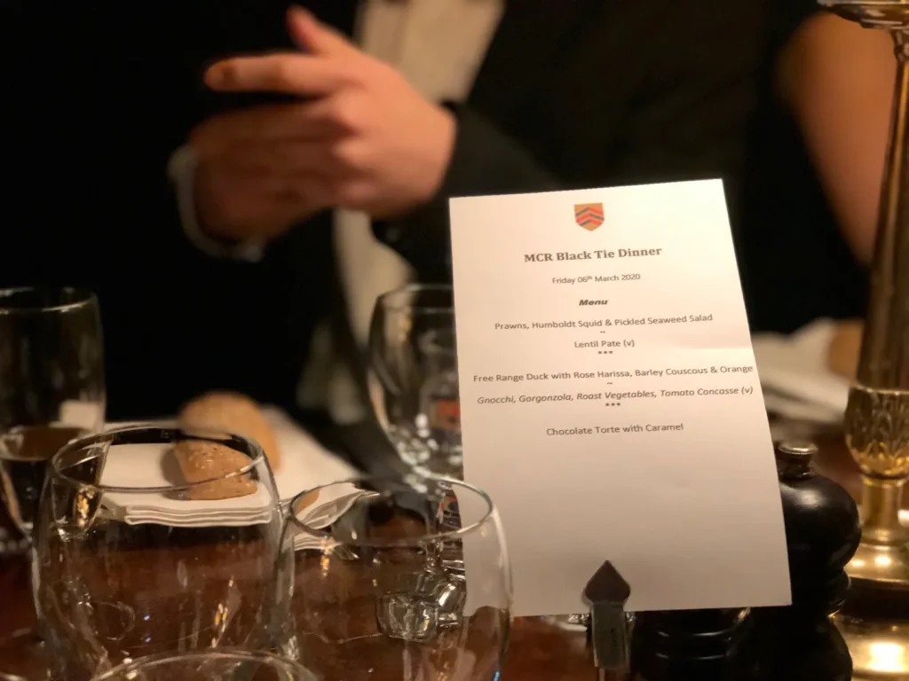 menu oxford formal dinner formal hall