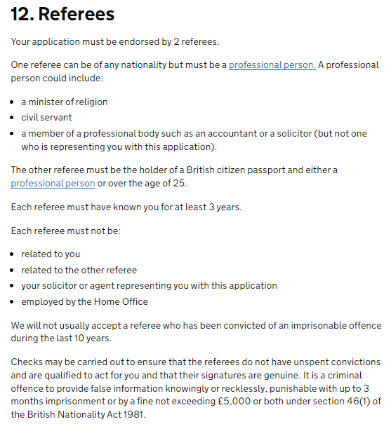 Referees for British Citizenship Application