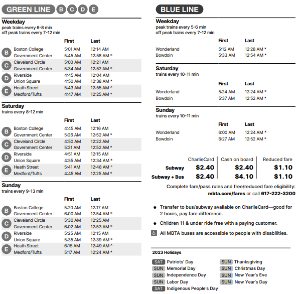 subway schedule in Boston