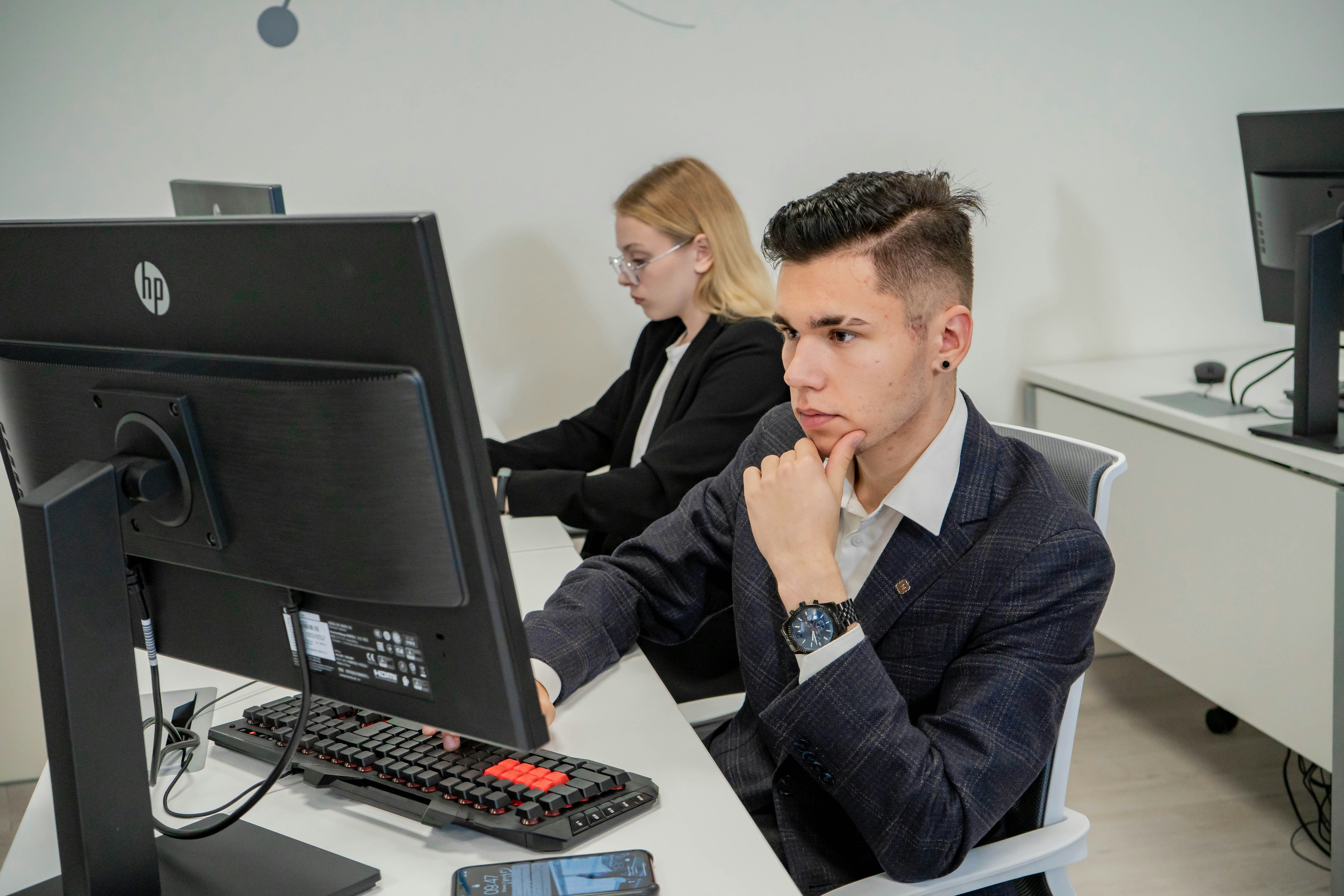 a man uses computer