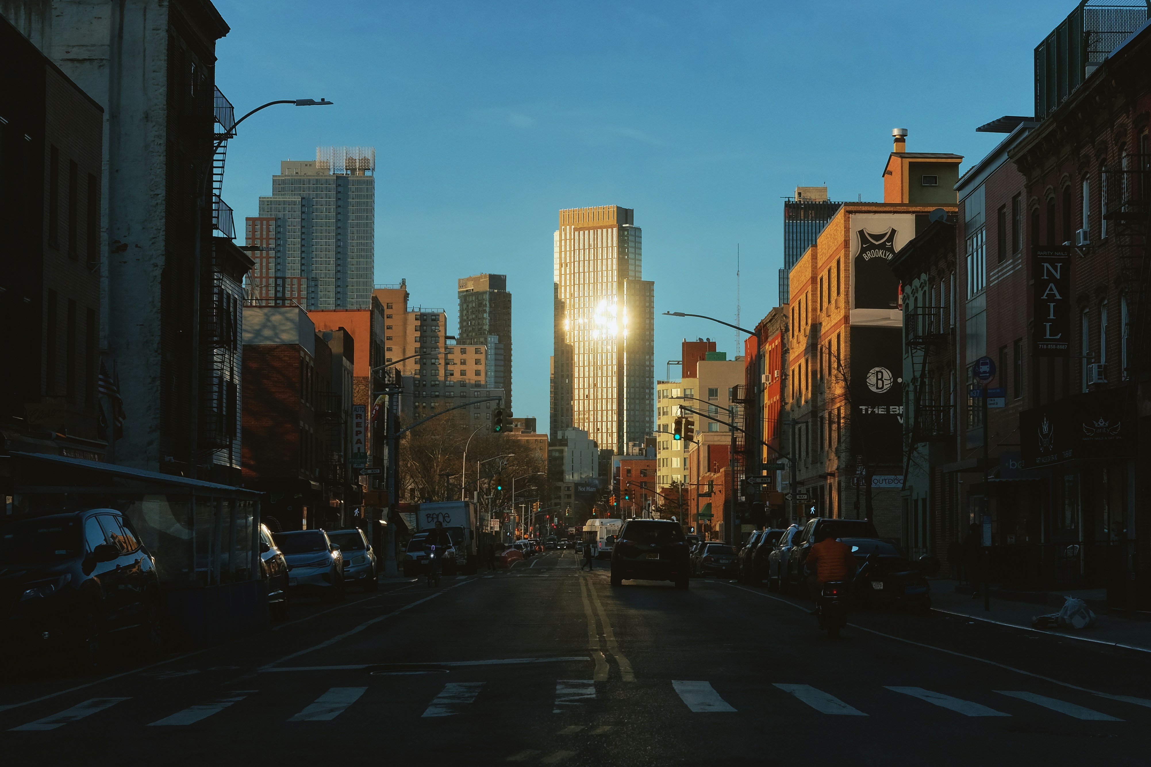 a street with tall buildings