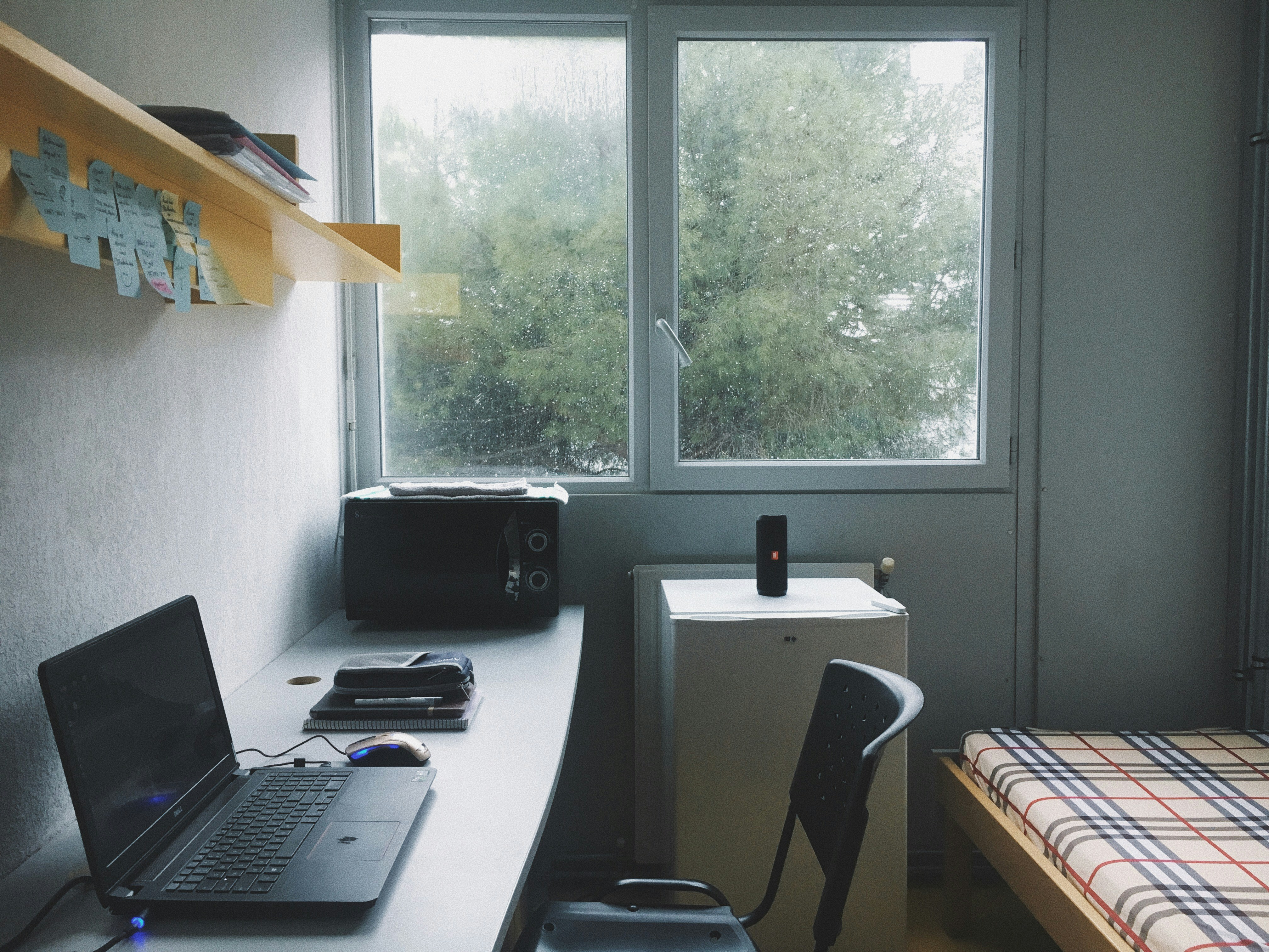 a computer and a chair