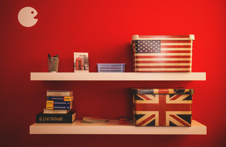 two gift boxes with uk and usa flag on it