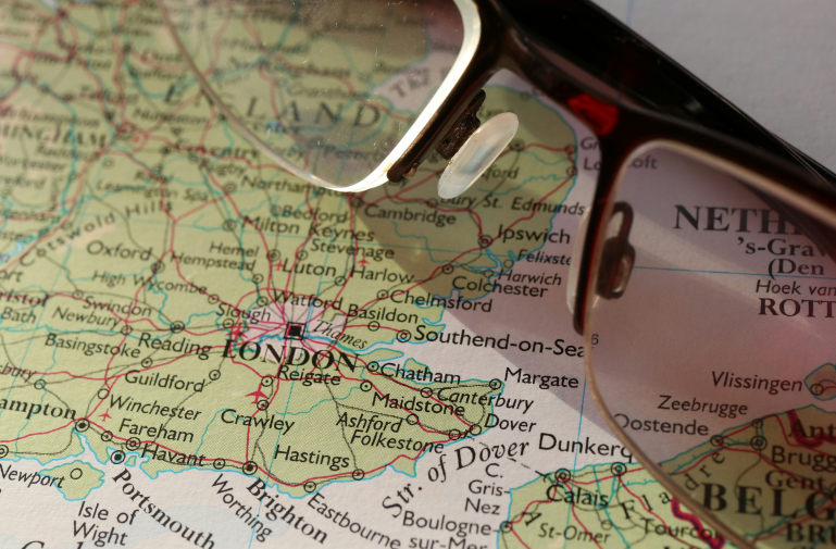 a pair of glasses on a map of London