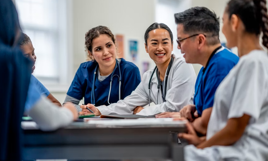 a group of medical staff are discussing