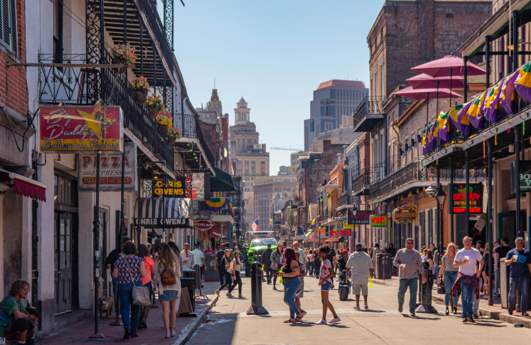 people walking on street in New Orleans in Louisana