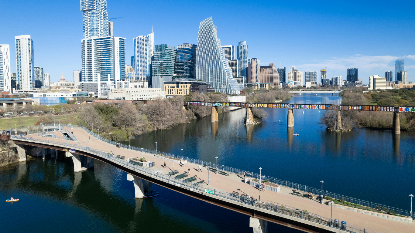 Austin skyline, bridges over river